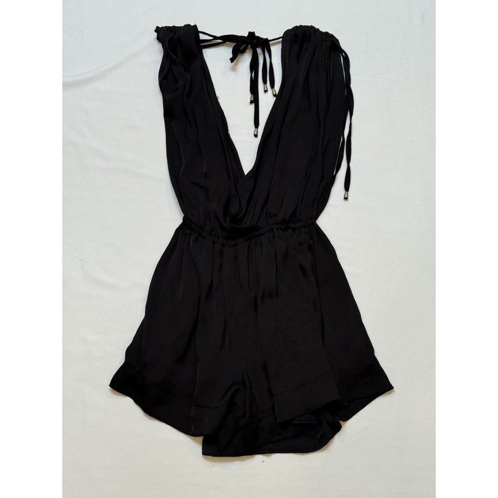 Free People Black Deep V-Neck Satin Romper